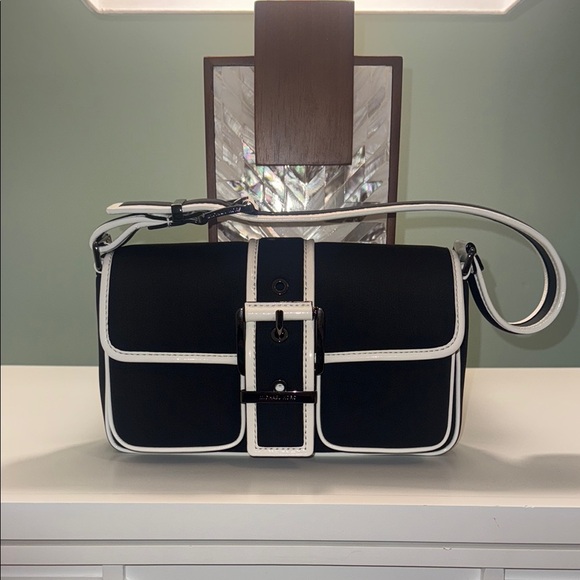 Stylish Black and White Micheal Kors Belt Bag with Textured Fabric